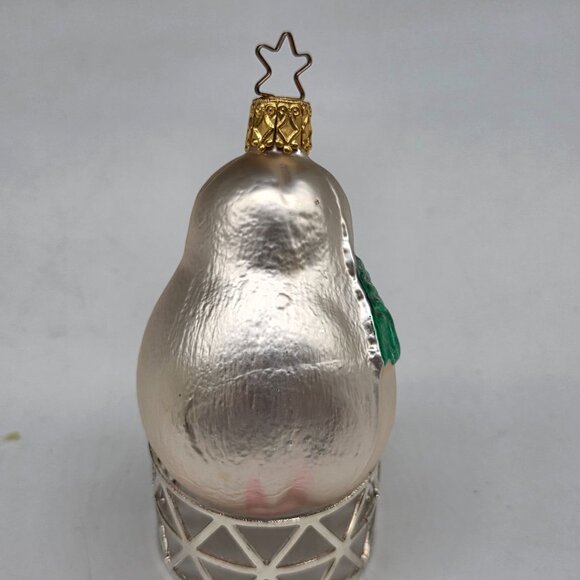 Inge Glas Anthropomorphic Pear German Glass Christmas Ornament Silver 3" - Picture 3 of 6